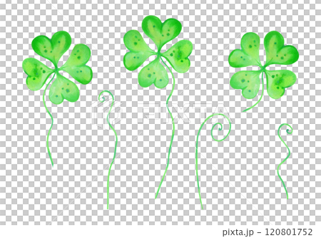 Set of quatrefoil clovers for good luck on St. Patrick's Day. Watercolor and marker illustrations. Hand drawn isolated sketch. Clipart of botanical spring petal for the holiday, lucky clover talisman. Set of quatrefoil clovers for good luck on St. Patrick's Day. Watercolor and marker illustrations. Hand drawn isolated sketch. Clipart of botanical spring petal for the holiday, lucky clover talisman. 120801752