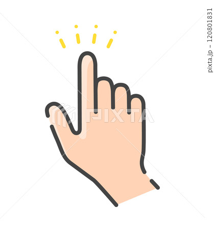 人差し指がキラキラ光っているシンプルな人の手のアイコン - タッチやクリック、評価のイメージ素材 120801831