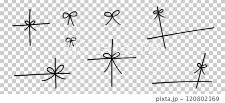 Gift bow ribbon. Illustration of thin strings tied in a crisscross pattern. Flat hand drawn vector illustration isolated on white background. 120802169