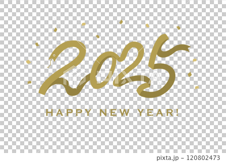 2025 New Year's card with gold ribbon typography design 120802473