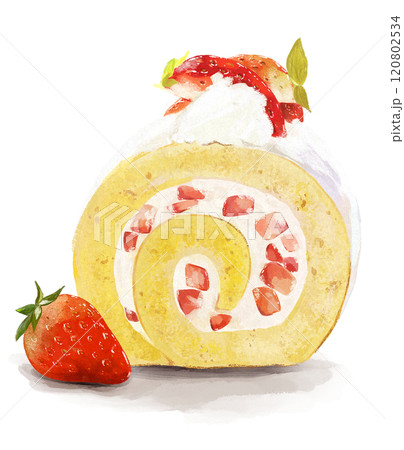 苺ロールケーキの手描きイラスト 苺ロールケーキの手描きイラスト 120802534