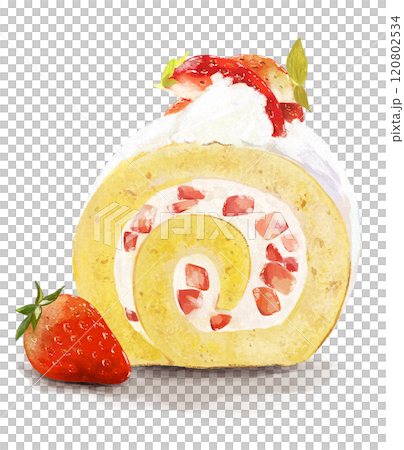 苺ロールケーキの手描きイラスト 苺ロールケーキの手描きイラスト 120802534