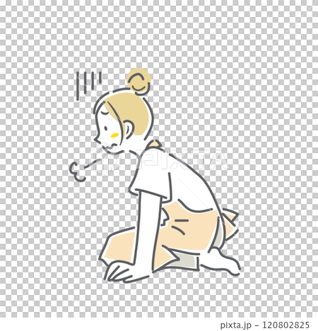 A tired woman in an apron: simple and stylish line drawing illustration 120802825