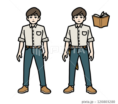 ナイフと本を持った白シャツの青年（アジア人版）	 120803280