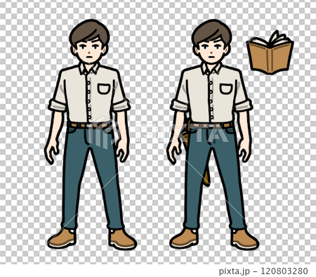 ナイフと本を持った白シャツの青年（アジア人版）	 120803280