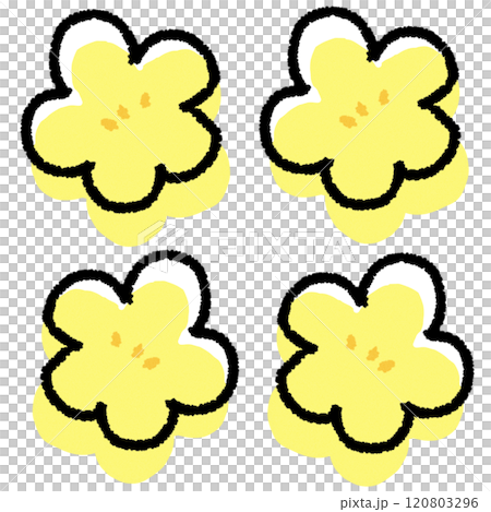 シンプルでかわいい白梅の花のデフォルメイラスト セット 120803296