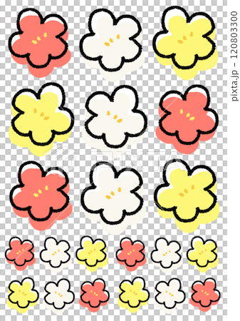 シンプルでかわいい梅の花のデフォルメイラスト セット 120803300