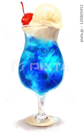 青いクリームソーダの手描きイラスト 青いクリームソーダの手描きイラスト 120803452