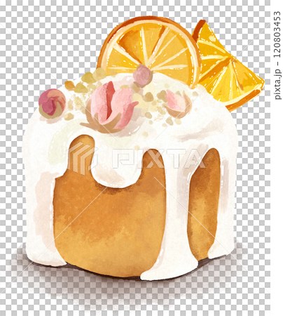 橙色鮮花蛋糕手繪插畫 橙色鮮花蛋糕手繪插畫 120803453