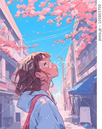 桜を見つめる女性 120803709