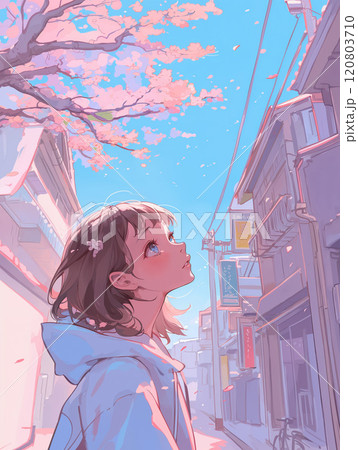 桜を見つめる女性 桜を見つめる女性 120803710