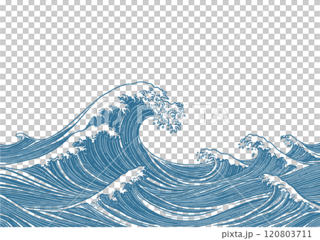 葛飾北齋圖像上的波浪，白色背景背景材料 120803711