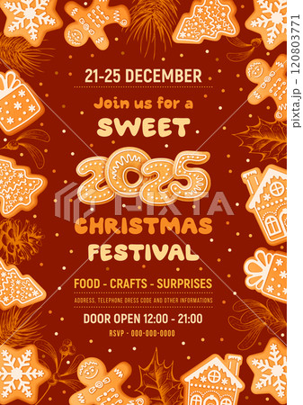 Merry Christmas And Happy New Year Party Poster Template With Gingerbread Cookies Merry Christmas And Happy New Year Party Poster Template With Gingerbread Cookies 120803771