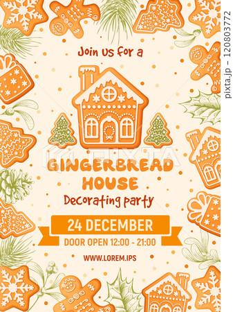 Merry Christmas And Happy New Year Party Poster Template With Gingerbread Cookies Merry Christmas And Happy New Year Party Poster Template With Gingerbread Cookies 120803772