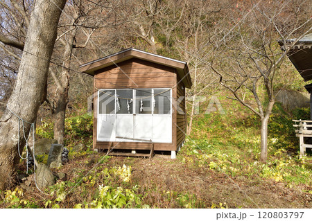 冬の北海道八雲町熊石で相沼八幡神社の境内の風景を撮影 120803797