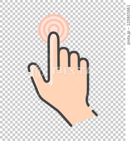 Simple human hand icon touching with index finger - gesture image of pressing a button or screen Simple human hand icon touching with index finger - gesture image of pressing a button or screen 120803861