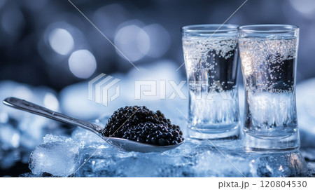 Black Caviar with Vodka Shots on Ice 120804530