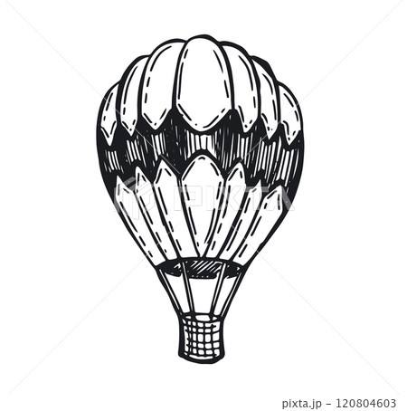 Hot air balloons flying, Hand drawn illustration. Hot air balloons flying, Hand drawn illustration. 120804603