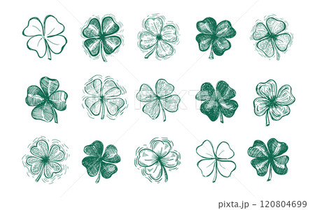 Clover set, St. Patrick's Day. Hand drawn illustrations. Vector.	 120804699