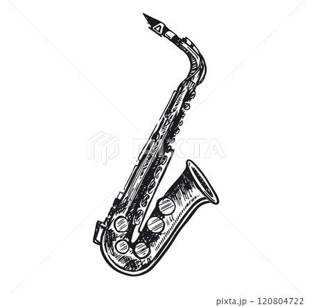 Saxophone hand drawn vector illustration. Saxophone hand drawn vector illustration. 120804722
