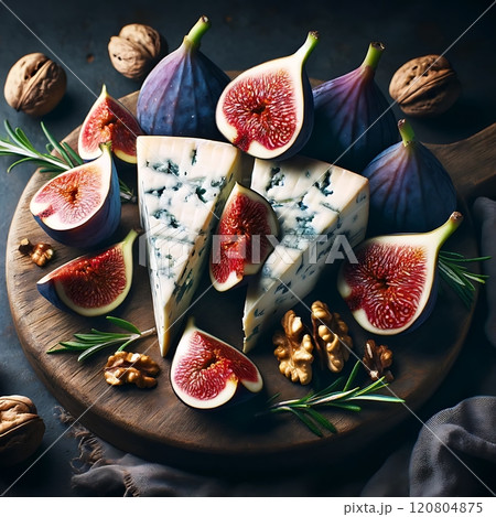 Elegant Cheese and Fig Platter with Walnuts and Rosemary 120804875