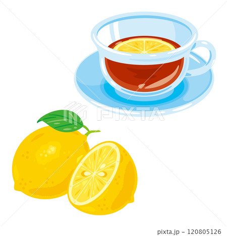 カップに入ったレモンティーとレモン 120805126