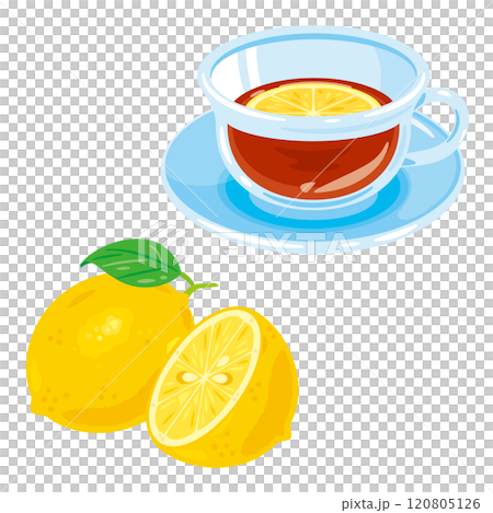 カップに入ったレモンティーとレモン 120805126
