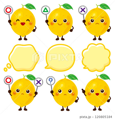 ○×△の札を持ったレモンのキャラクター 120805184