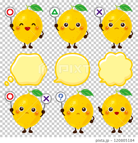 ○×△の札を持ったレモンのキャラクター 120805184