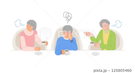 シニアライフ：カフェでけんかして怒る友人に困るシニア女性 120805460