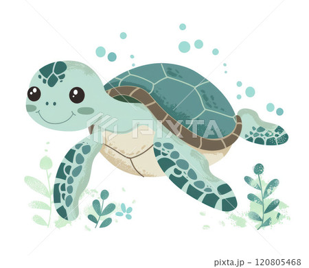 Cute turtle isolated on white background. Cartoon flat illustration 120805468