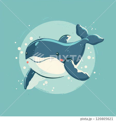 Cute whale isolated on blue background. Cartoon flat illustration 120805621