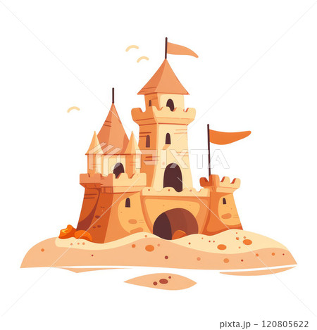 Sandcastle isolated on white background. Flat cartoon illustration 120805622