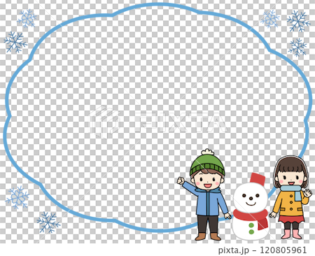Frame illustration of a snowman and children wearing winter clothes 120805961