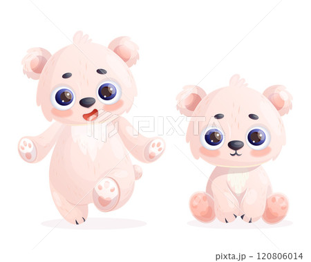 Cute white polar bear. Cartoon animal character. Vector illustration. Kids collection. Polar Bear Day 120806014