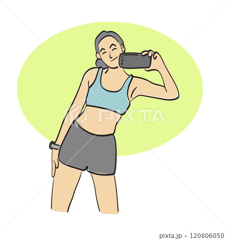 woman taking selfie on smartphone in gym illustration vector hand drawn isolated on white background woman taking selfie on smartphone in gym illustration vector hand drawn isolated on white background 120806050