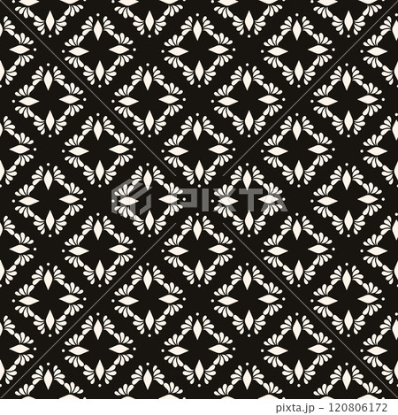 Simple minimalist geometric seamless pattern. Abstract monochrome minimal background with small floral shapes. Subtle repeat design for decor, print. 120806172
