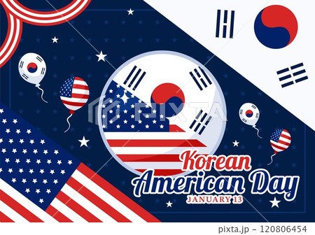 Korean American Day Vector Illustration on January 13 featuring the USA and South Korean Flags to Celebrate the Republic of Alliance in a Background 120806454