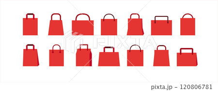 赤い紙袋のイラスト素材セット ( ベクター ショッピングバッグ セール ) 120806781