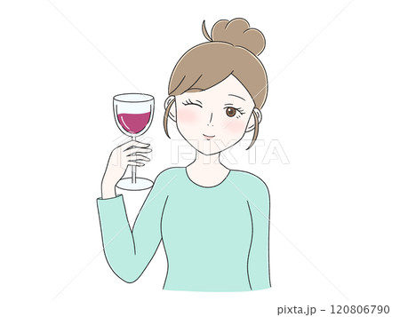 ワインで乾杯する上半身のかわいい女性 120806790