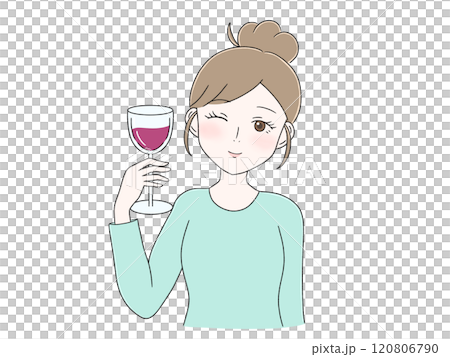 ワインで乾杯する上半身のかわいい女性 120806790