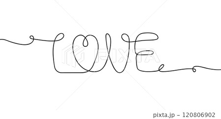 Continuous line drawing art. love text hand drawn with black line 120806902