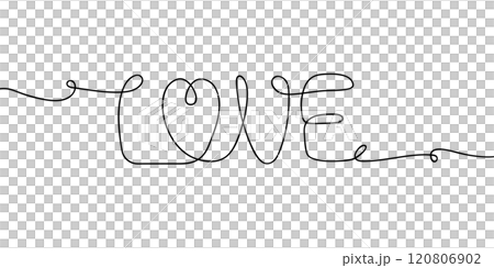 Continuous line drawing art. love text hand drawn with black line 120806902