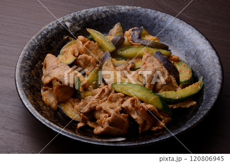 茄子と胡瓜と豚肉のピリ辛味噌炒め 茄子と胡瓜と豚肉のピリ辛味噌炒め 120806945