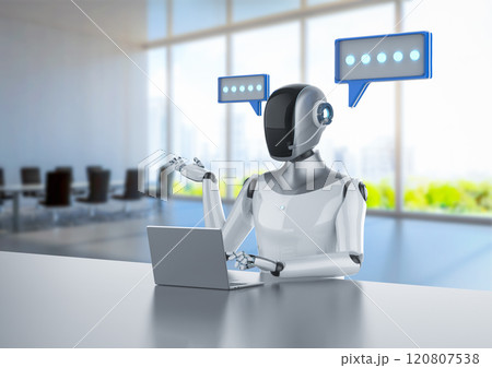 Ai chatbot or personal assistant robot chat with speech bubble 120807538