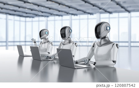 Automation worker concept with ai assistant robot working in smart office 120807542