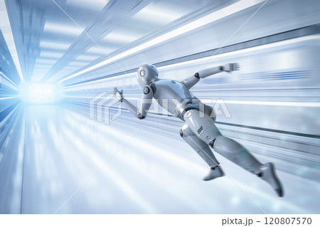 Fast speed technology concept with cyborg running 120807570