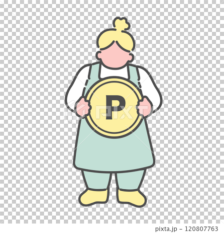 簡單的線條畫女人插圖與點硬幣 120807763