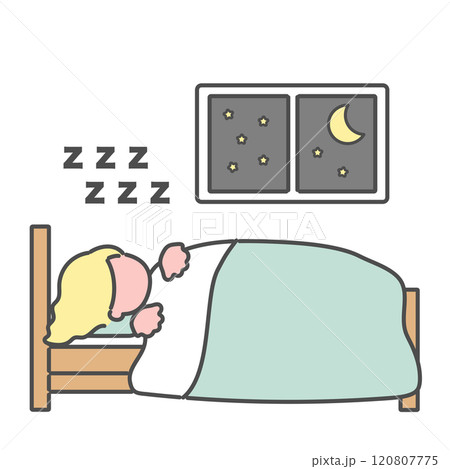 眠りにつくシンプルな線画女性　イラスト 120807775