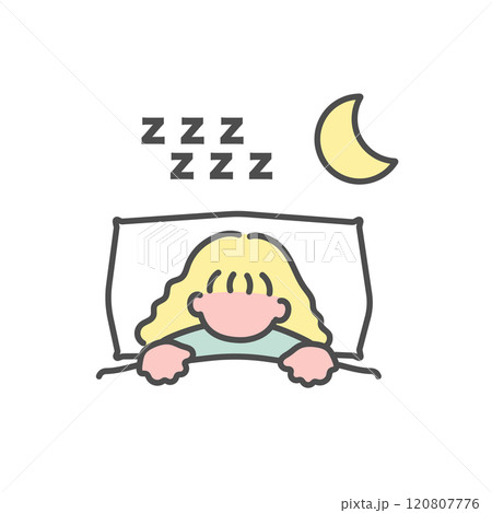 眠りにつくシンプルな線画女性　イラスト 120807776